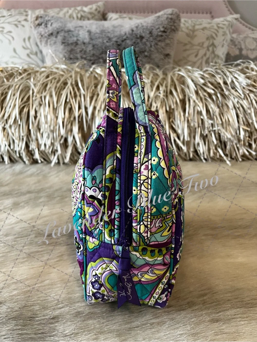VERA BRADLEY Heather 2013 Zipper Insulated Lunch Bunch Bag Green Purple Paisley
